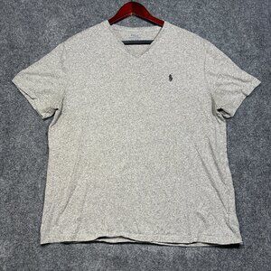 Polo Ralph Lauren Tee Shirt Mens Large Gray Cotton Short Sleeve Blue Logo V Neck